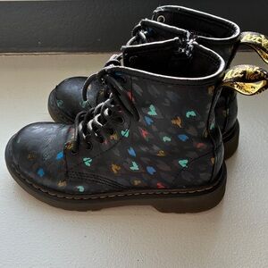 Dr. Martens Toddler 1460 Heart Printed Black and Multicolored Leather Boots
